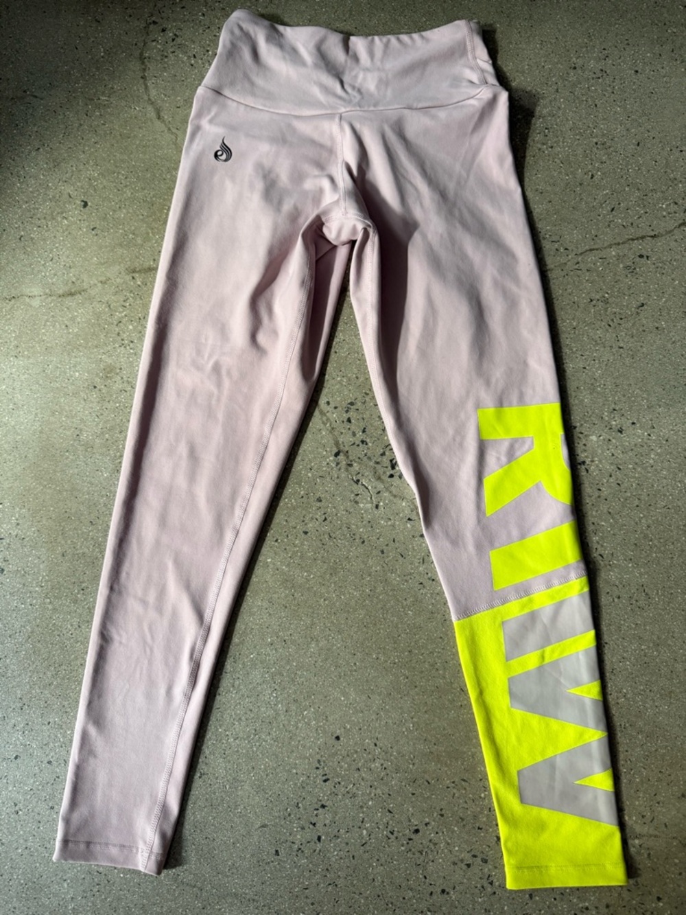 Ryderwear Light Pink Leggings with Neon Yellow Logo Panel